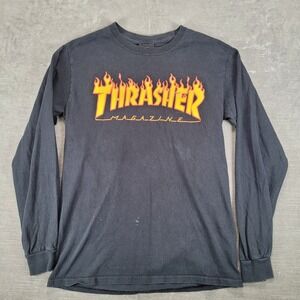 Thrasher Magazine Flame Logo Long Sleeve Shirt Black Mens Small San Francisco
